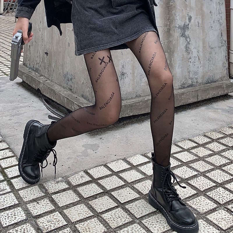 BLACK SILK STOCKINGS LETTER THIN ANTI-SNAG SILK PANTYHOSE