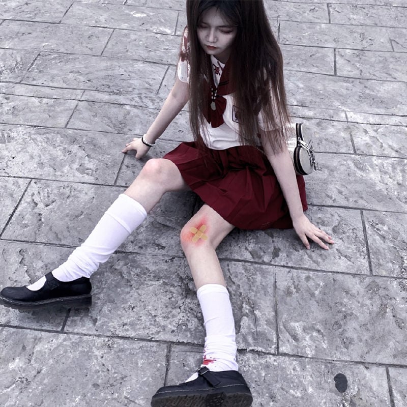BLOOD-STAINED KNEE STOCKINGS GIRL STUDENT COLLEGE STYLE CALF SOCKS