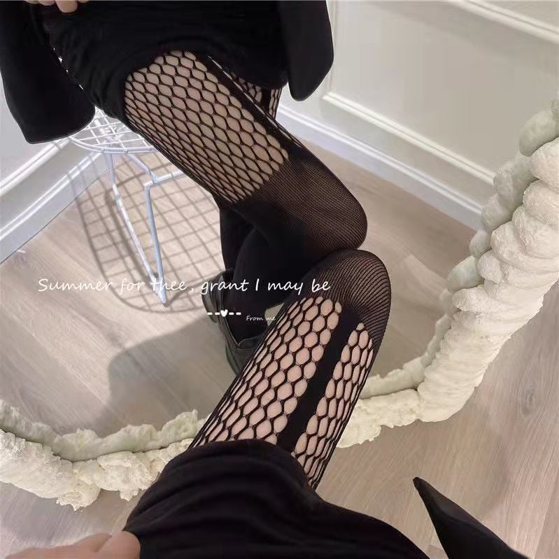 BLACK STOCKINGS FAKE SUSPENDERS FASHION STITCHING FISHNET HOLLOW PERSONALITY FASHION PANTYHOSE