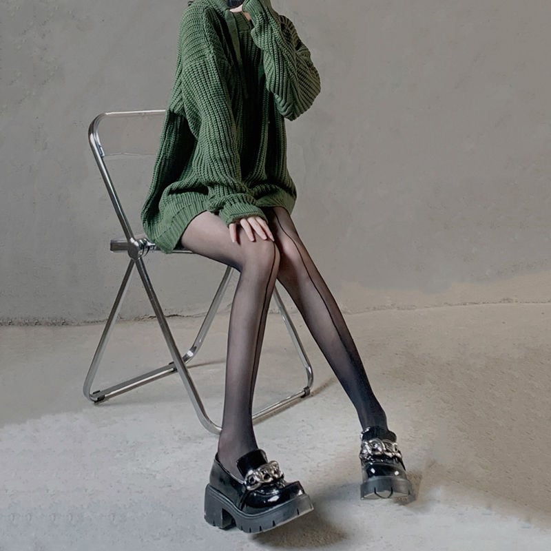 BLACK FASHION SHRIMP LINE STRIPED JK PANTYHOSE