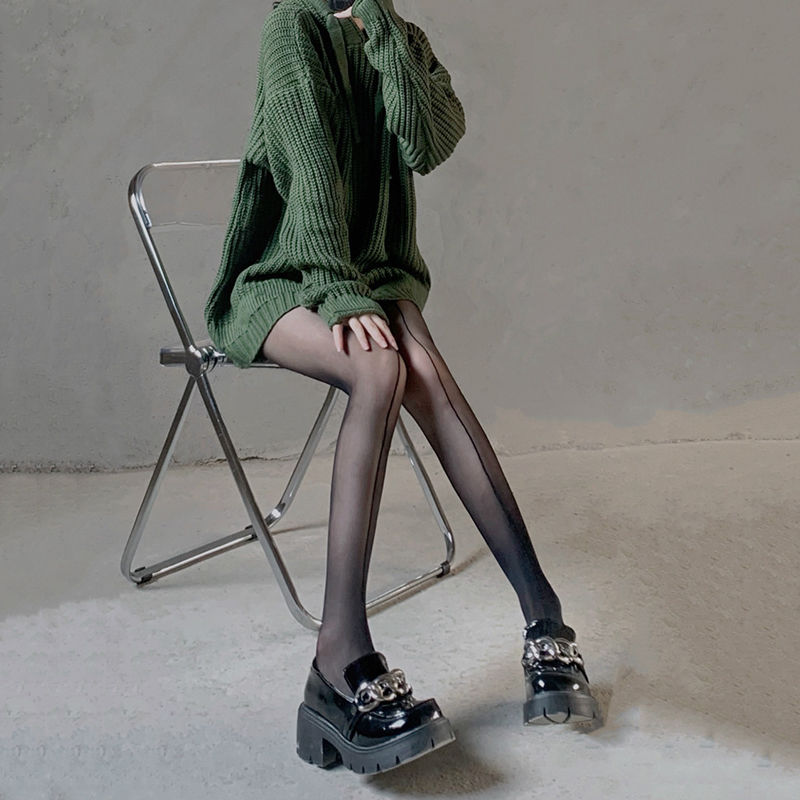 BLACK FASHION SHRIMP LINE STRIPED JK PANTYHOSE