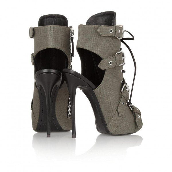 Canvas Hasp Straps Stiletto Heel Peep-toe Ankle Boot High Heel Sandals