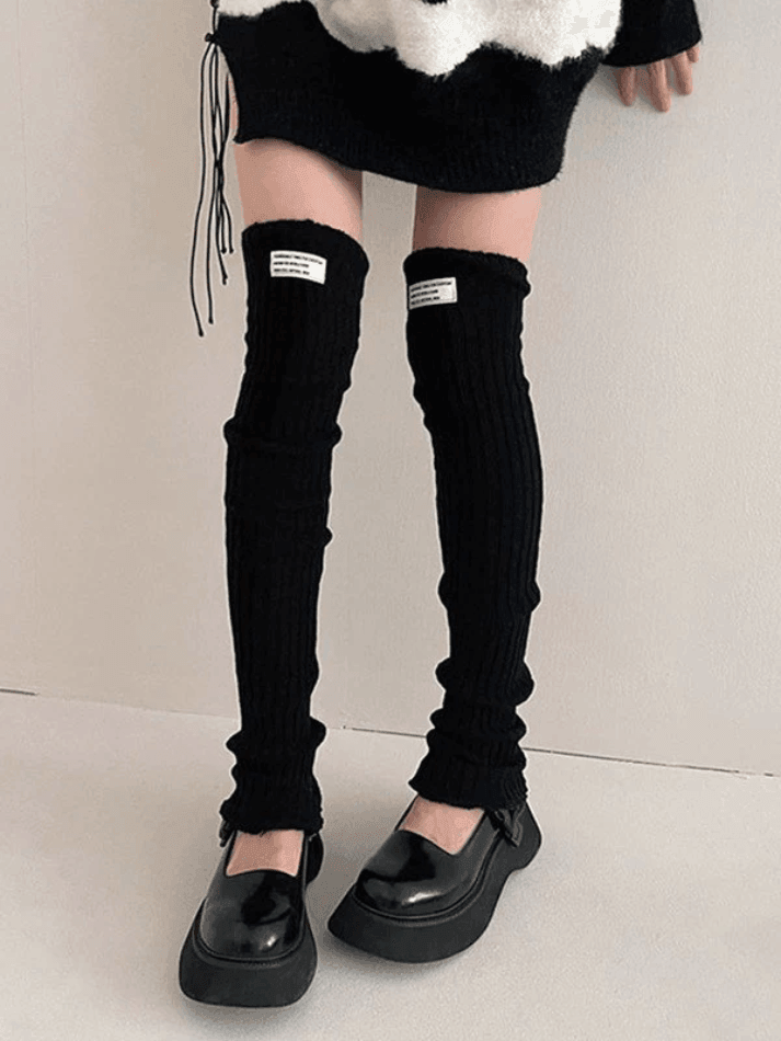LABEL DESIGN RIBBED KNIT LEG WARMER