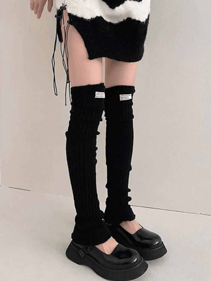 LABEL DESIGN RIBBED KNIT LEG WARMER
