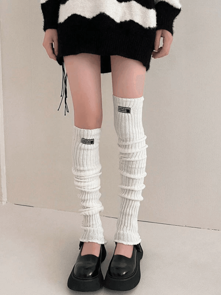 LABEL DESIGN RIBBED KNIT LEG WARMER