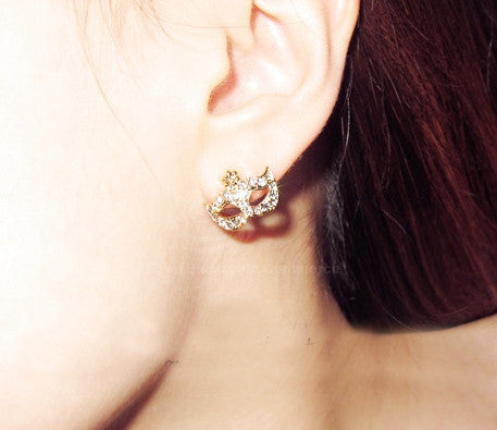 Hinestone Mask Shape Stud Earrings