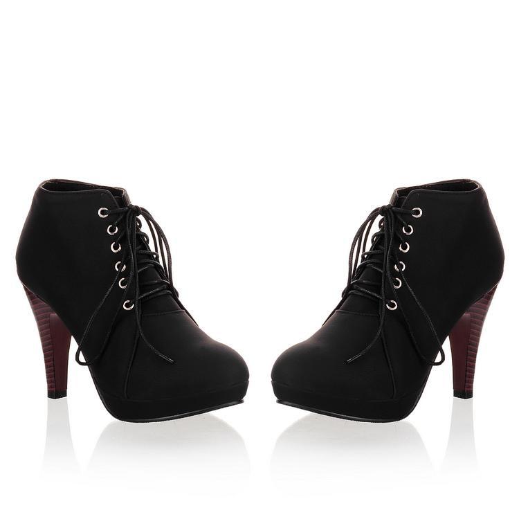 Free Shipping Clearence Round Toe Stiletto High Heel Lace Up Ankle Boots