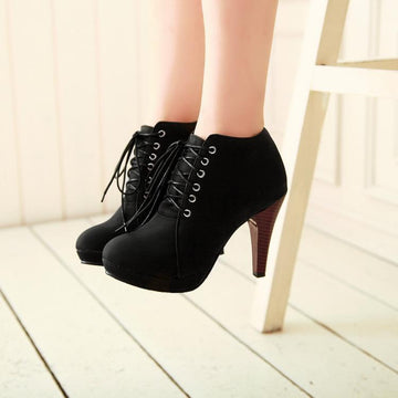 Free Shipping Clearence Round Toe Stiletto High Heel Lace Up Ankle Boots
