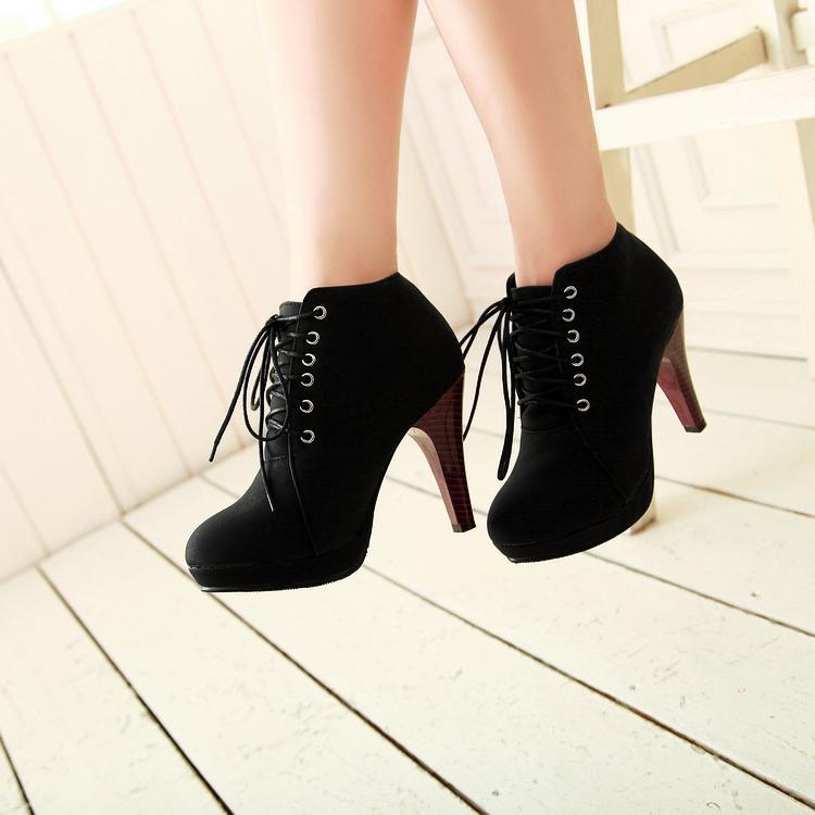 Free Shipping Clearence Round Toe Stiletto High Heel Lace Up Ankle Boots