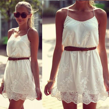 White Lace Spaghetti Strap Dress