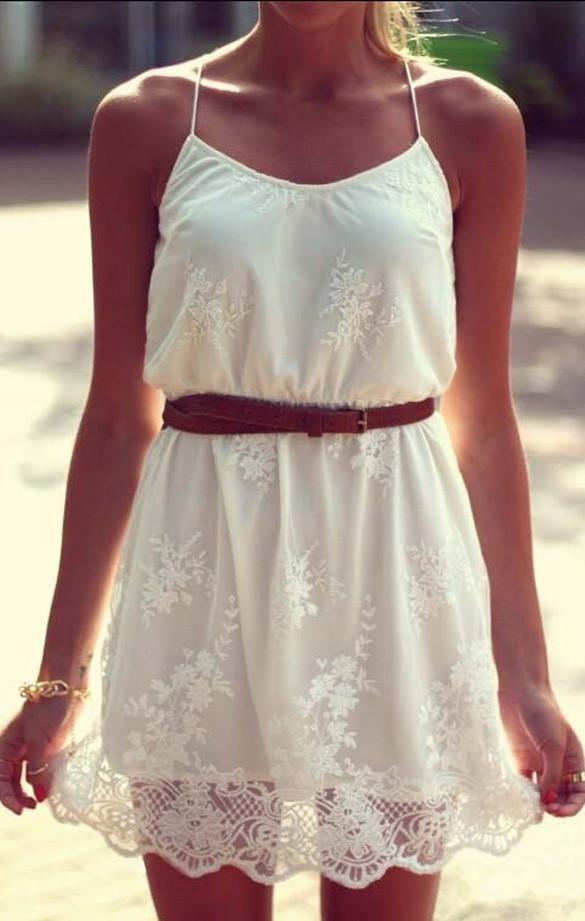 White Lace Spaghetti Strap Dress