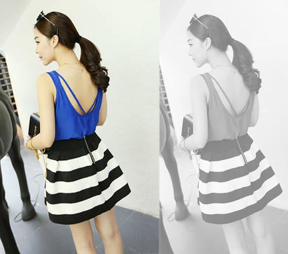 High Waist Stripe Mini Skirt