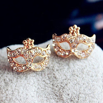 Hinestone Mask Shape Stud Earrings